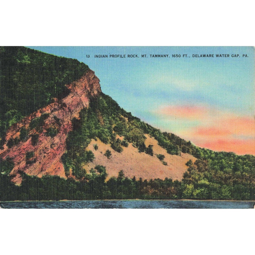 Vintage Indian Profile Rock Mt Tammany Delaware Water Gap PA Linen Postcard VG
